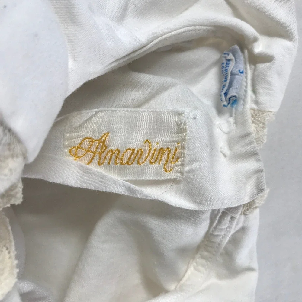 Anavini Vintage White Cotton Smocked Dress Pink Floral Embroidery Lace Size 3